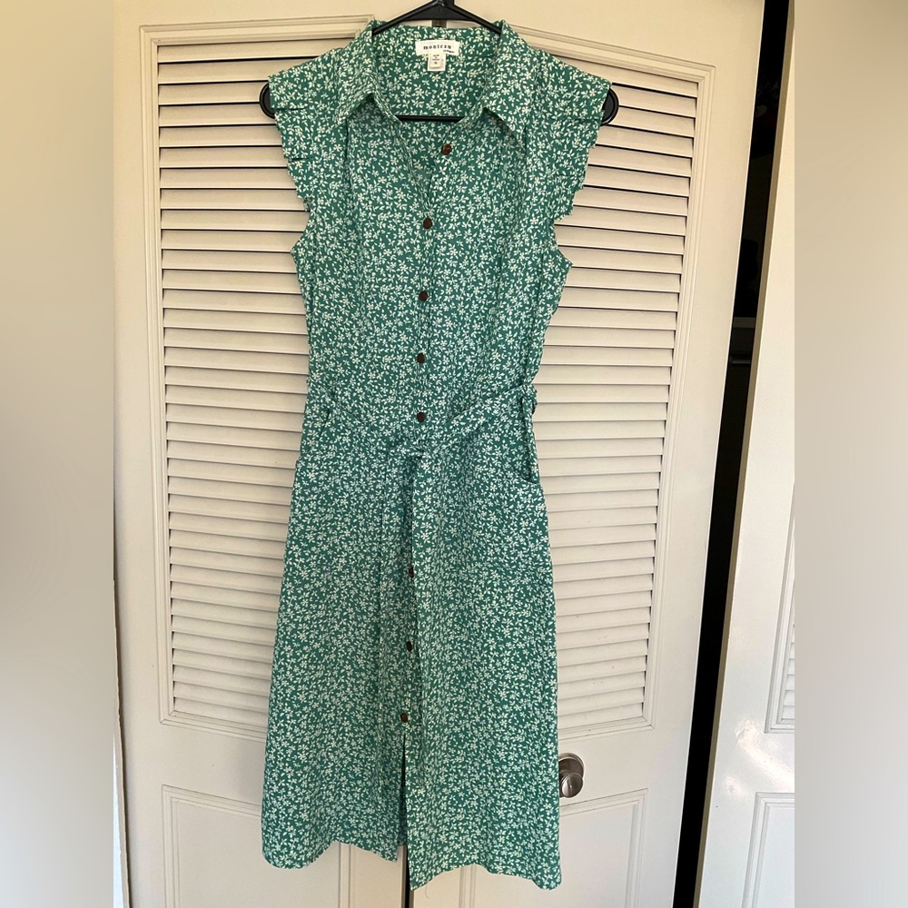 Montreal Green Floral Button Shirt Dress